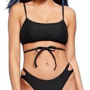 Wild Fable Size M Black Bikini Swim Top – Strappy Tie Front